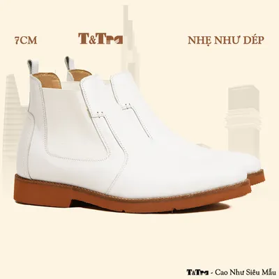 [7CM] Giày Cao Cổ Nam S1077 Trắng Đế Nâu - Nhẹ Như Dép