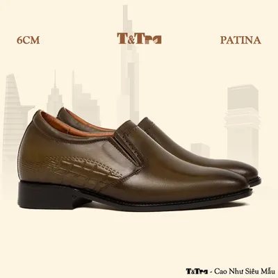 [ 6CM ] Giày Cao Nam A213 Rêu - Đánh Màu Thủ Công Patina