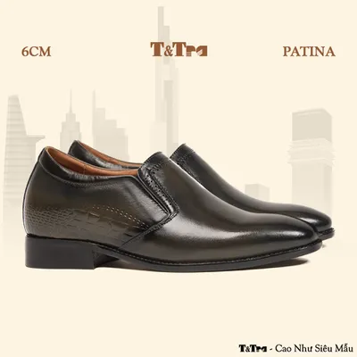 [ 6CM ] Giày Cao Nam A213 Xám Khói - Đánh màu thủ công Patina