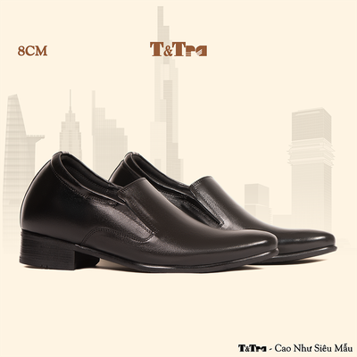 [8CM] Giày Tăng Chiều Cao Nam S970 Đen Trơn - Cao Bí Mật Bên Trong