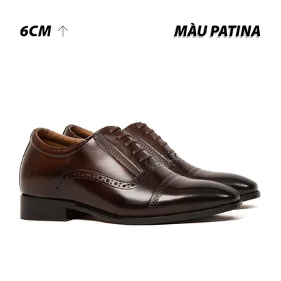 [ 6CM ] Giày Cao Nam A210 Nâu Tối - Đánh Màu Thủ Công Patina