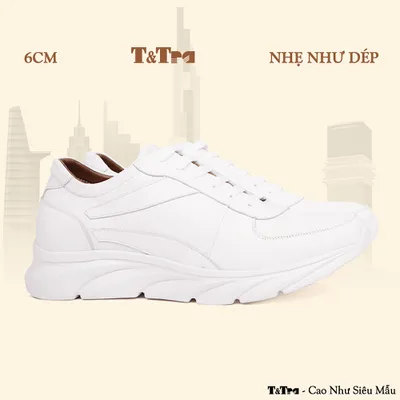 [6CM] Giày Đế Cao Nam T228 Trắng - Nhẹ Hơn và Ít Dốc Hơn