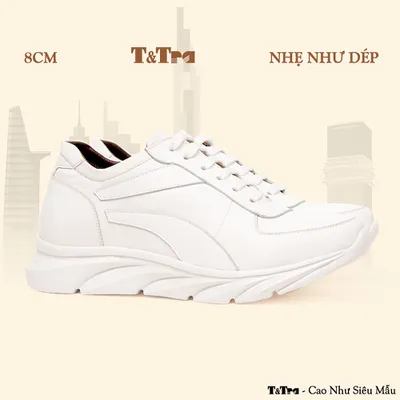 [8CM] Giày Đế Cao Nam T228 Trắng - Nhẹ Hơn và Ít Dốc Hơn