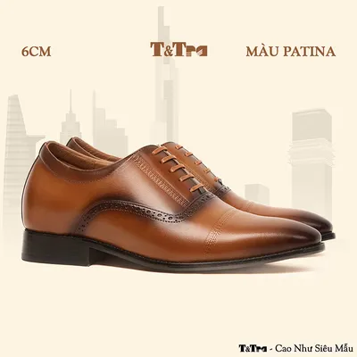 [ 6CM ] Giày Cao Nam A210 Nâu Bò - Đánh Màu Thủ Công Patina