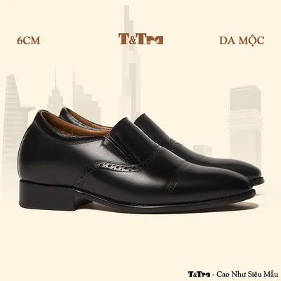 [ 6CM ] Giày Tăng Chiều Cao Nam A211 Đen - Đánh Màu Thủ Công Patina