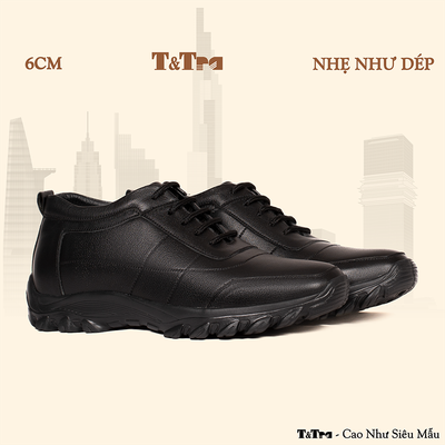 [6CM] Giày Đế Cao Nam T37 Đen - Nhẹ Hơn và Ít Dốc Hơn