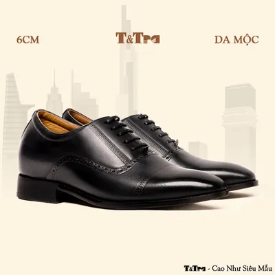 [ 6CM ] Giày Cao Nam A210 Đen - Đánh Màu Thủ Công Patina