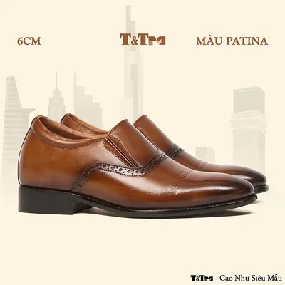[ 6CM ] Giày Cao Nam A211 Nâu Bò - Đánh Màu Thủ Công Patina