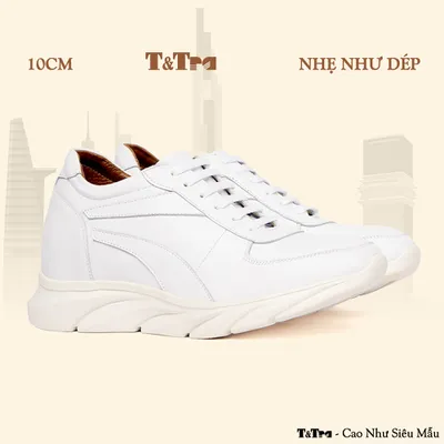 [10CM] Giày Cao Nam T228 Trắng - Nhẹ Hơn và Ít Dốc Hơn