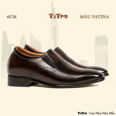 [ 6CM ] Giày Tăng Chiều Cao Nam A211 Nâu Tối - Đánh Màu Thủ Công Patina