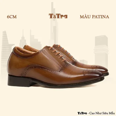 [ 6CM ] Giày Đế Cao Nam A212 Nâu Bò - Đánh Màu Thủ Công Patina