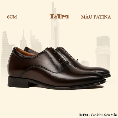 [ 6CM ] Giày Cao Nam A214 Nâu Tối - Đánh Màu Thủ Công Patina
