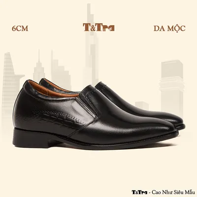 [ 6CM ] Giày Cao Nam A213 Đen - Đánh Màu Thủ Công Patina