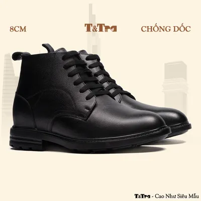 [8CM] Giày Độn Nam T100 Đen -  Ít Dốc Mang Thoải Mái Hơn