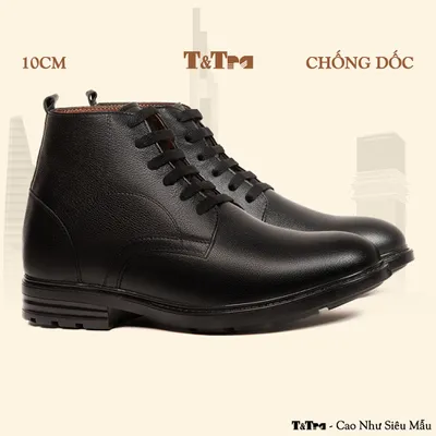 [10CM] Giày Boots Nam T110 Đen - Ít Dốc Mang Thoải Mái Hơn