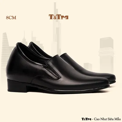 [8CM] Giày Tăng Chiều Cao Nam S970 Đen Trơn - Cao Bí Mật Bên Trong