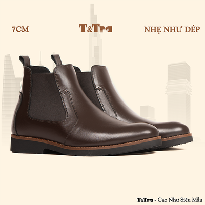 [7CM] Giày Chelssea Boots Nam S1077 Nâu Tối - Nhẹ Như Dép