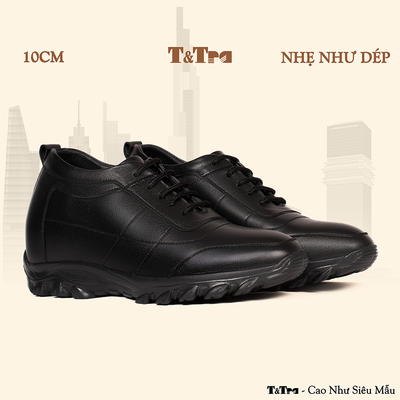 [10CM] Giày Nam Đế Cao T37 Đen - Nhẹ Hơn và Ít Dốc Hơn