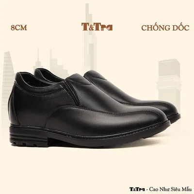 [8CM] Giày Nam Đế Cao T77 Đen - Ít Dốc Mang Thoải Mái Hơn