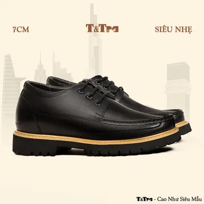 [7CM] Giày Cao Nam T123 Đen - Nhẹ Hơn và Ít Dốc Hơn