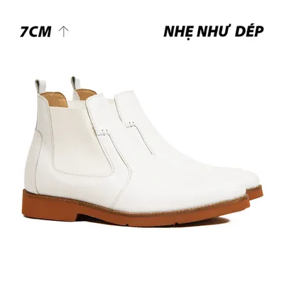 [ 7CM ] Giày Cao Cổ Nam S1077 Trắng Đế Nâu - Nhẹ Như Dép