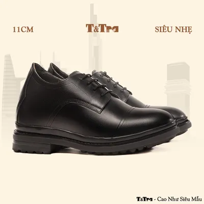 [11CM] Giày Cao Nam T121 Đen - Nhẹ Hơn và Ít Dốc Hơn