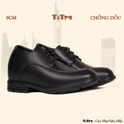 [8CM] Giày Cao Nam T81 Đen - Ít Dốc Mang Thoải Mái Hơn