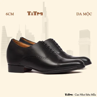 [ 6CM ] Giày Tăng Chiều Cao Nam T&TRA N05 Đen - Đế Da