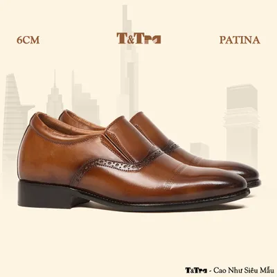 [ 6CM ] Giày Cao Nam A211 Nâu Bò - Đánh Màu Thủ Công Patina