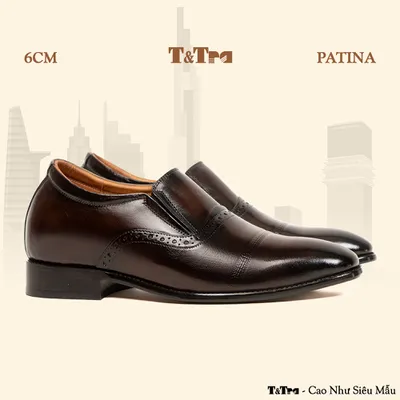 [ 6CM ] Giày Tăng Chiều Cao Nam A211 Nâu Tối - Đánh Màu Thủ Công Patina