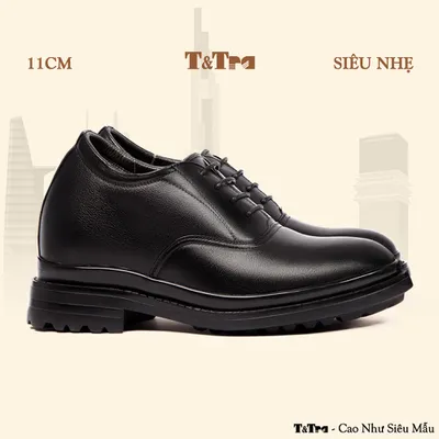 [11CM] Giày Cao Nam T141 Đen - Nhẹ Hơn và Ít Dốc Hơn