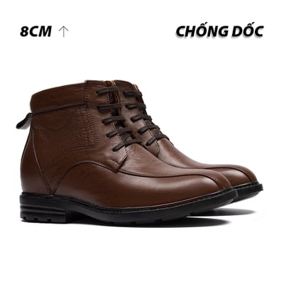 [8CM] Giày Độn Nam T107 Nâu Tối - Ít Dốc Mang Thoải Mái Hơn
