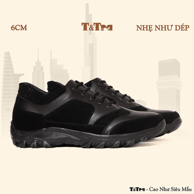 [6CM] Giày Cao Nam T34 Đen - Nhẹ Hơn và Ít Dốc Hơn