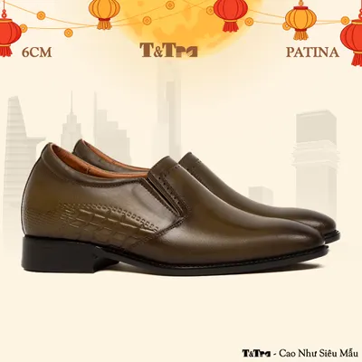 [ 6CM ] Giày Cao Nam A213 Rêu - Đánh Màu Thủ Công Patina