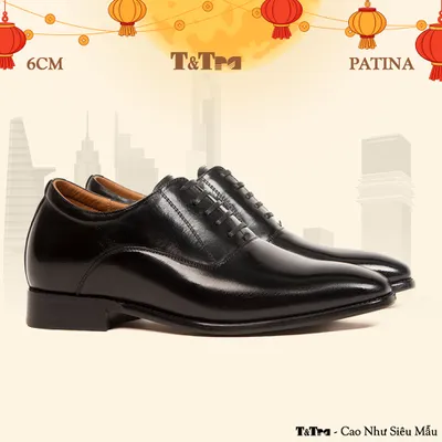 [ 6CM ] Giày Cao Nam A214 Đen - Đánh Màu Thủ Công Patina