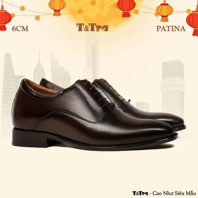 [ 6CM ] Giày Cao Nam A214 Nâu Tối - Đánh Màu Thủ Công Patina