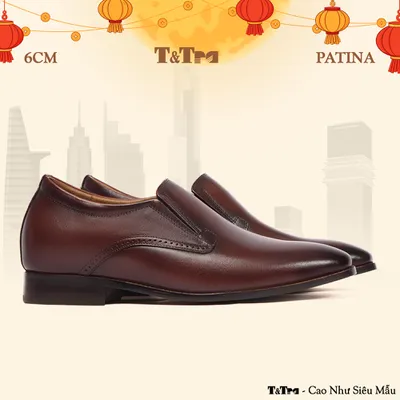 [6CM] Giày Tăng Chiều Cao Nam A215 Đỏ Đô - Đánh Màu Thủ Công Patina