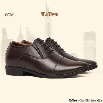 [6CM] Giày Tăng Chiều Cao Nam T51 Nâu Tối - Cao Bí Mật Từ Bên Trong