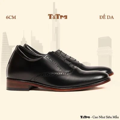 [6CM] Giày Cao Nam S1025 Đen Đế Da