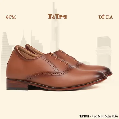 [6CM] Giày Tăng Chiều Cao Nam S1025 Nâu Đế Da