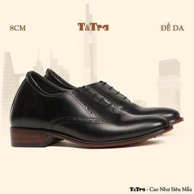 [8CM] Giày Đế Cao Nam S1034 Đen Đế Da