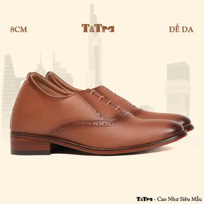 [8CM] Giày Cao Nam S1034 Nâu Đế Da 
