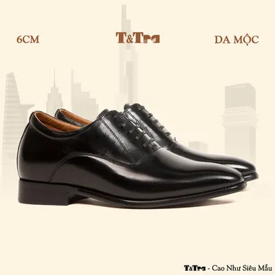 [ 6CM ] Giày Cao Nam A214 Đen - Đánh Màu Thủ Công Patina