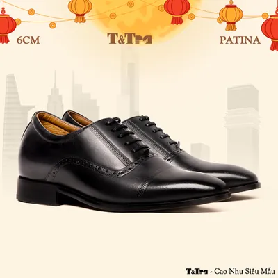 [ 6CM ] Giày Cao Nam A210 Đen - Đánh Màu Thủ Công Patina