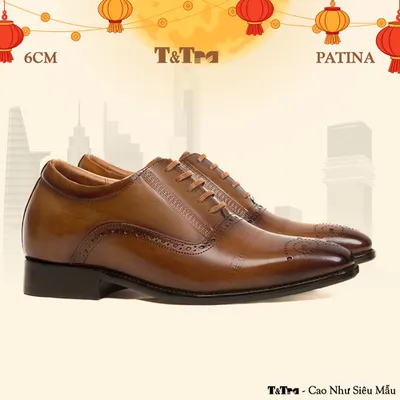 [ 6CM ] Giày Đế Cao Nam A212 Nâu Bò - Đánh Màu Thủ Công Patina