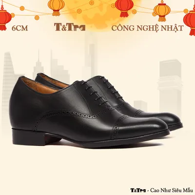 [ 6CM ] Giày Tăng Chiều Cao Nam T&TRA N05 Đen - Đế Da