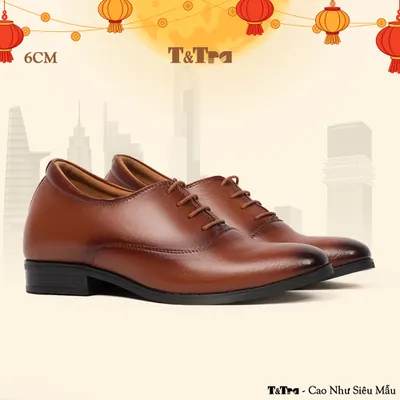 [6CM] Giày Tăng Chiều Cao Nam S1008 Nâu Bò - Cao Bí Mật Từ Bên Trong