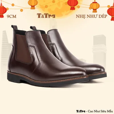 [7CM] Giày Chelssea Boots Nam S1077 Nâu Tối - Nhẹ Như Dép