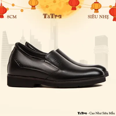 [ 8CM ] Giày Tăng Chiều Cao Nam S1085 Đen Trơn - Nhẹ Như Dép