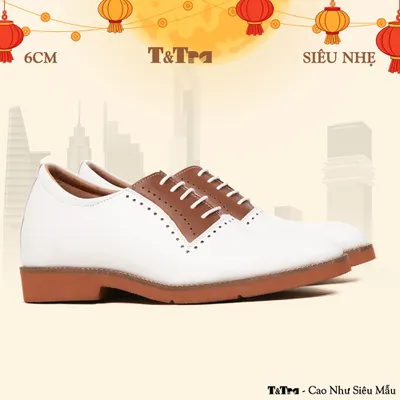 [ 6CM ] Giày Cao Nam S2026 Trắng Nâu - Nhẹ Như Dép